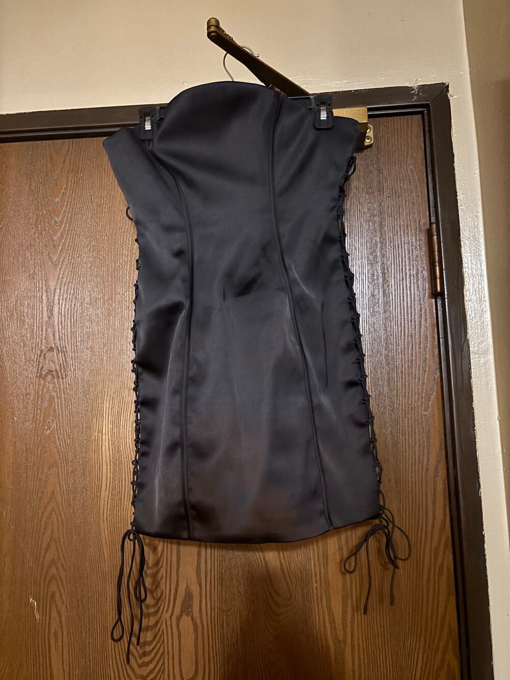 NWOT Oh Polly Black Satin Sexy Corset Mini Dress